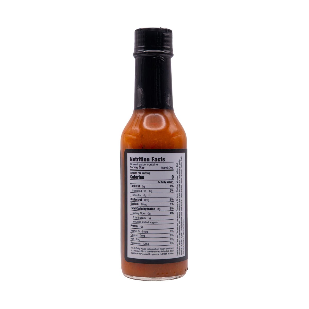 Nutrition Facts panel on a bottle of Barbaro Mojo Best Day Ever Cuban hot sauce