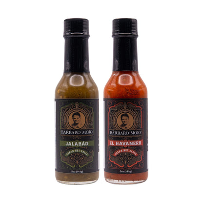 Barbaro Mojo Jalabáo and El Havanero bottles side by side on a white background